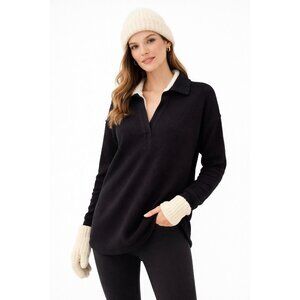 AERIE LUMBERJANE waffle knit shirt pullover black MEDIUM collared long sleeve